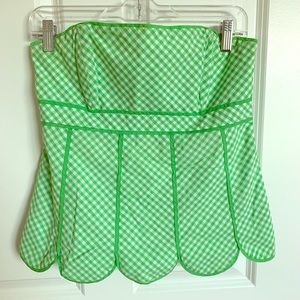 Lilly Pulitzer Strapless Scalloped Hem Gingham Top